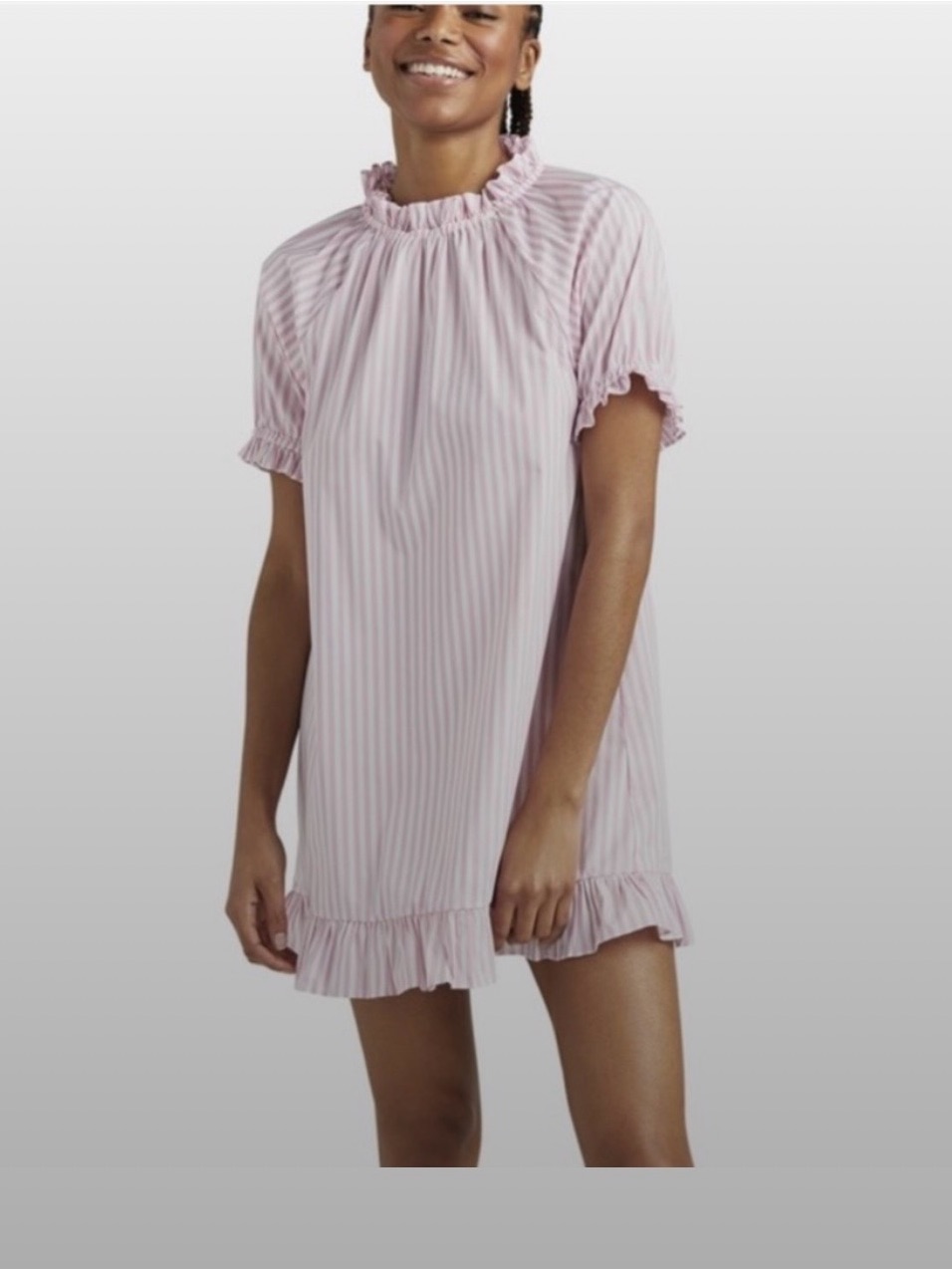 Hill House Pink-And-White Striped Ruffle Mini Dress
